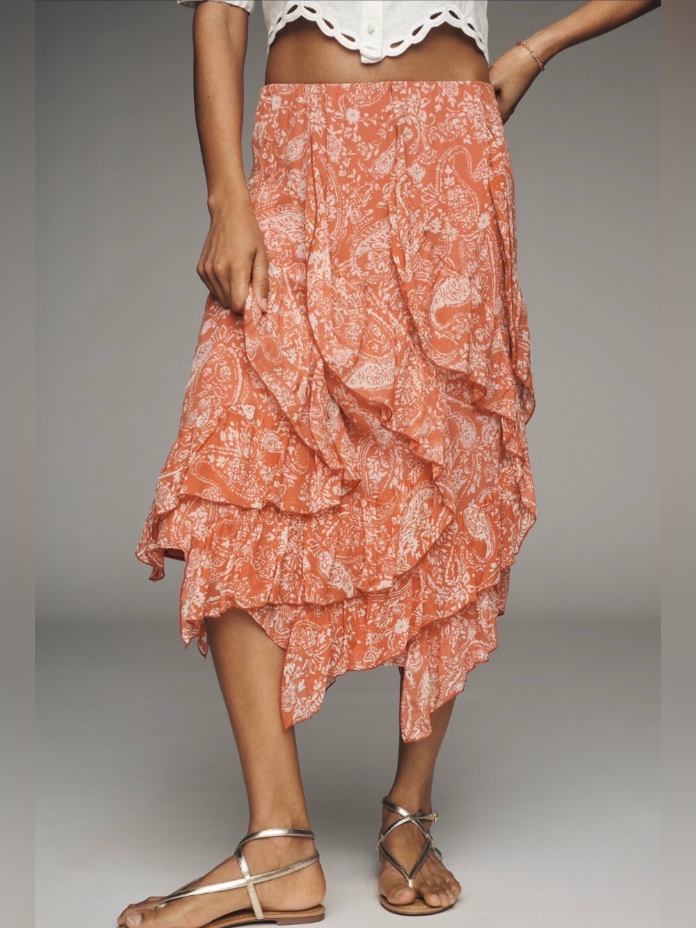 ✨ Anthropologie Ruffle Cascade Skirt Sz XL
